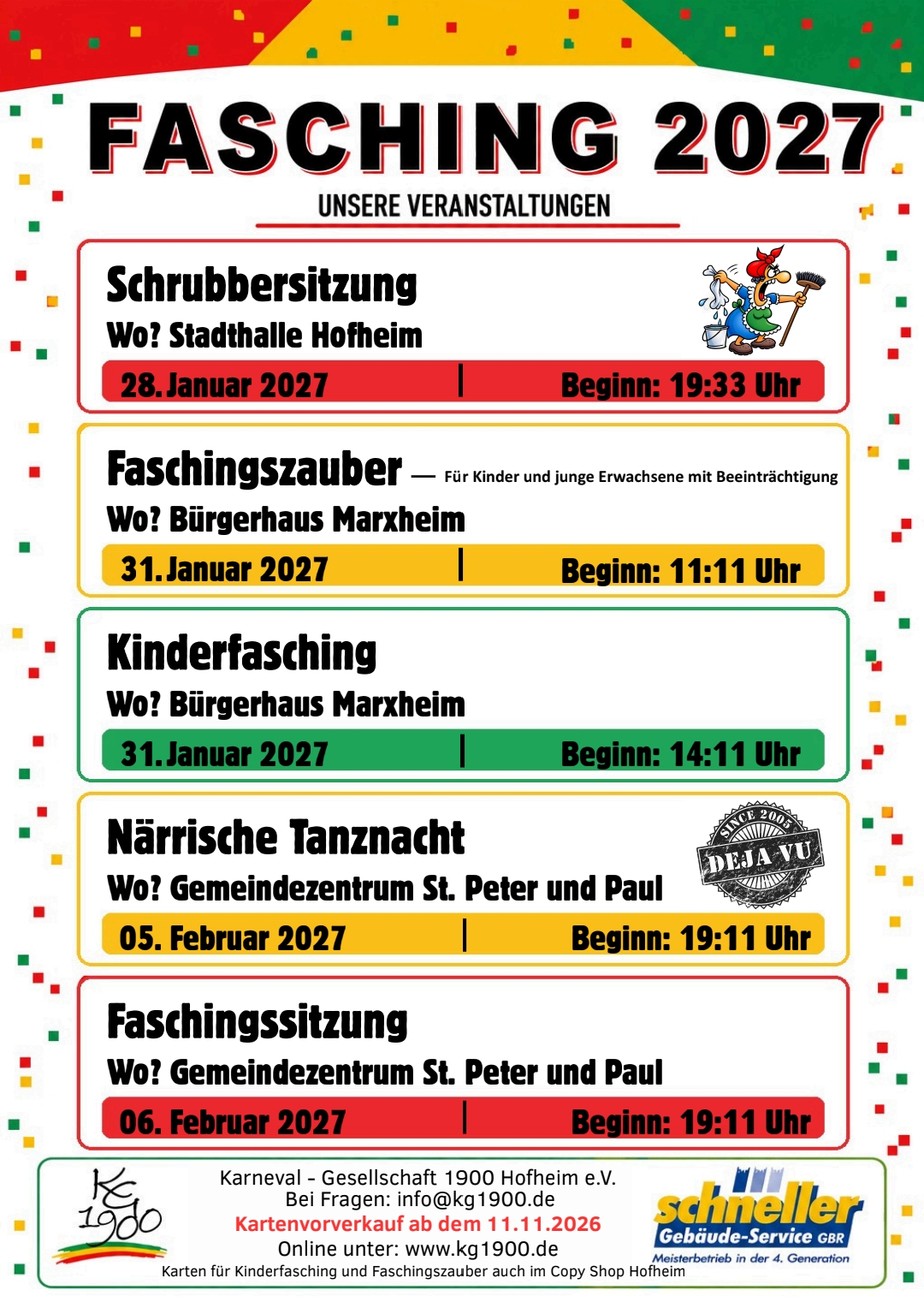 Plakat Fasching 2027 mit allen Veranstaltungen